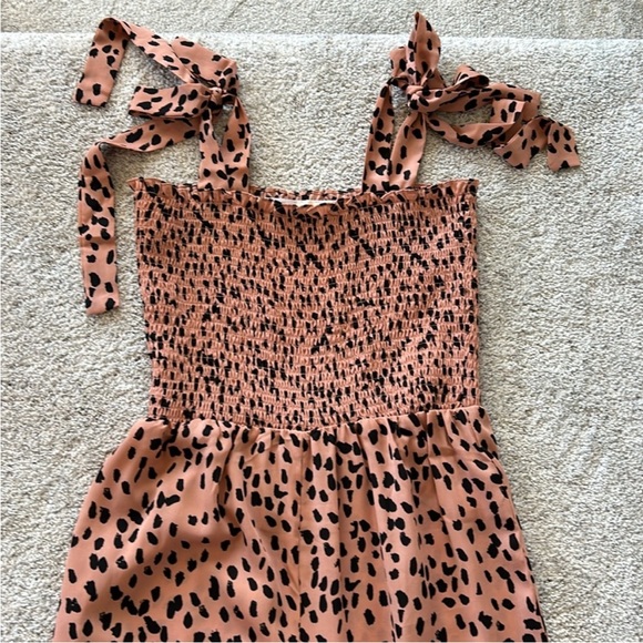 Leopard Print Smocked, Wide Leg Jumpsuit - Picture 2 of 7